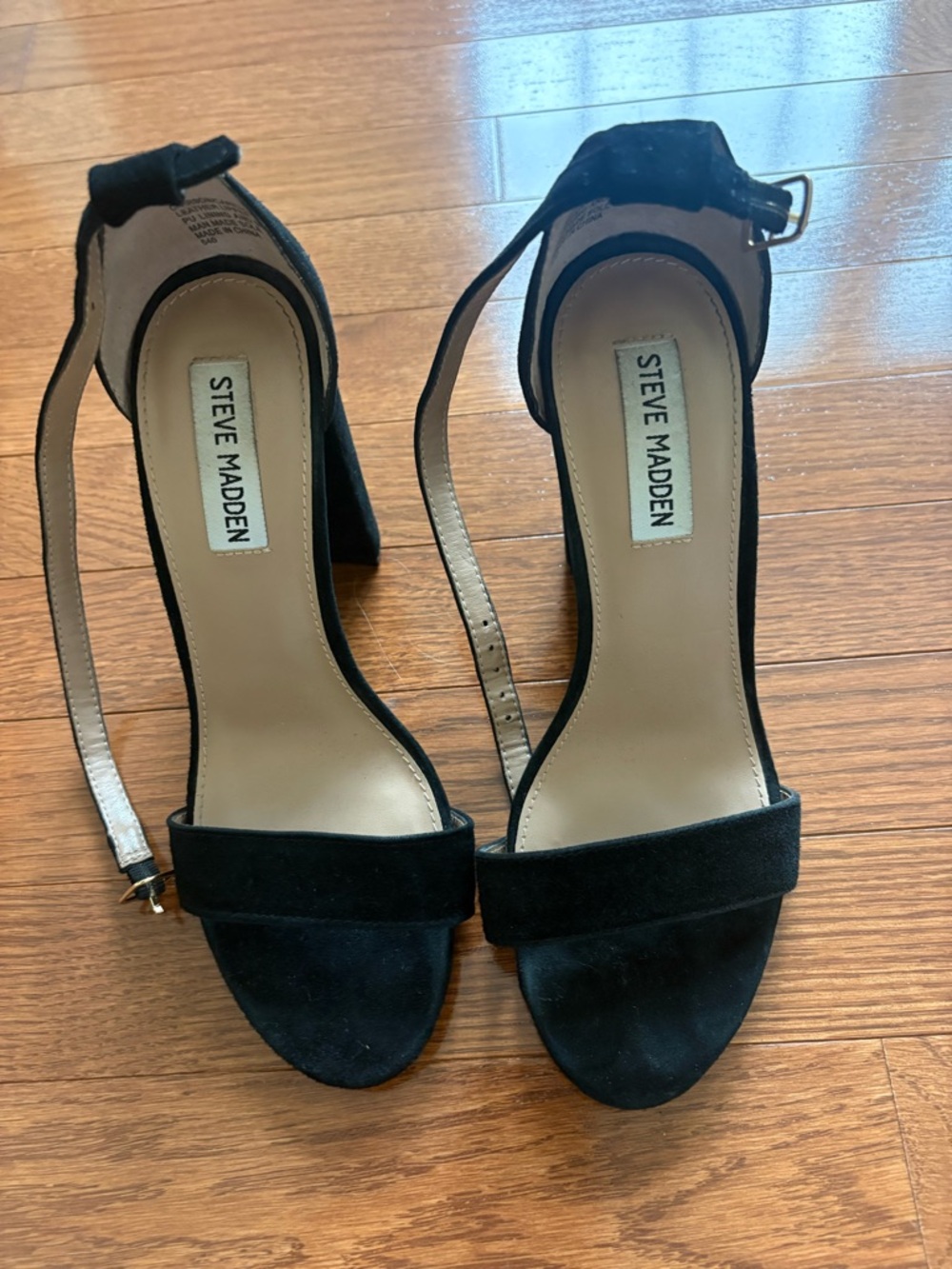 Steve Madden Black Suede Open-Toe Ankle Strap Heels
